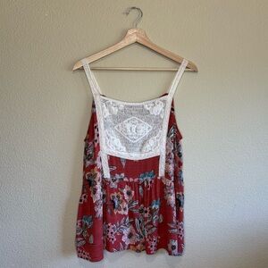 Maurices shirt womens 1X bohemian crochet flowy tank red & white